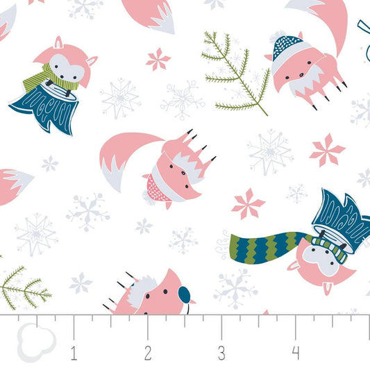 Winter Wonderland by Heather Rosas Pink Foxes on White 6141503-02 Cotton Woven Fabric