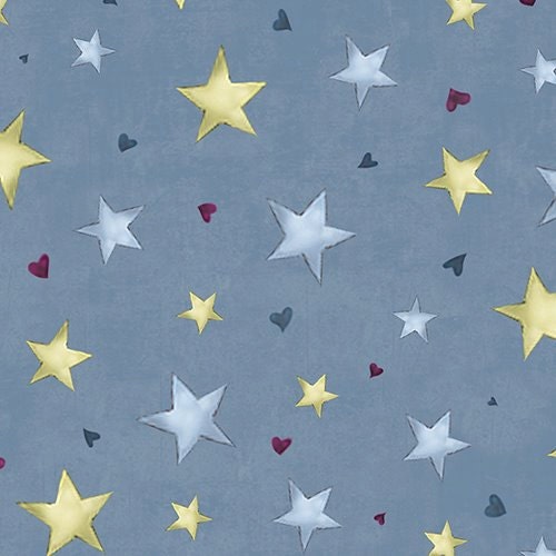 Santoro's Gorjuss Rainbow Dream Dusty Blue Stars Cotton Woven Fabric