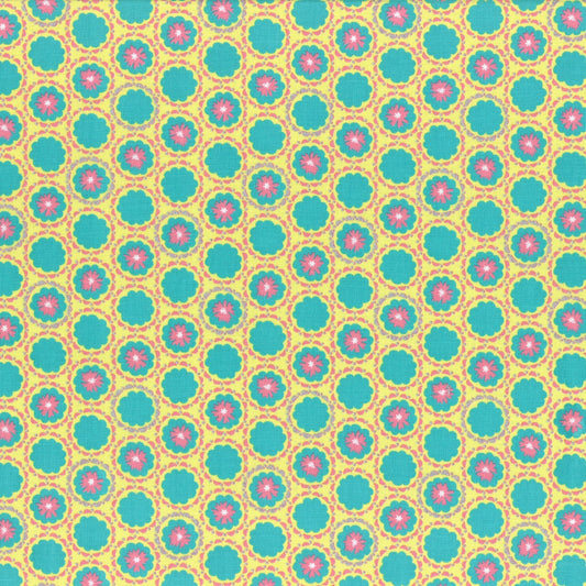 Radiant Girl by Koko Seki Aqua, Pink and Yellow Flower Cotton Woven