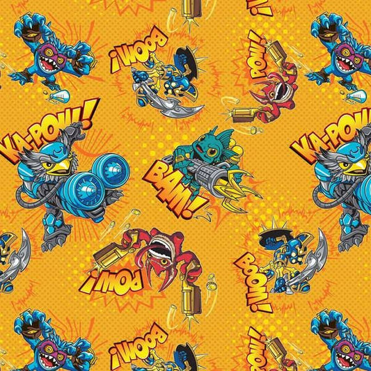 Licensed Skylanders Bam on Sunshine Yellow Cotton Woven Fabric