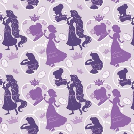 Licensed Disney Princess Silhouettes Purple Cotton Woven Fabric