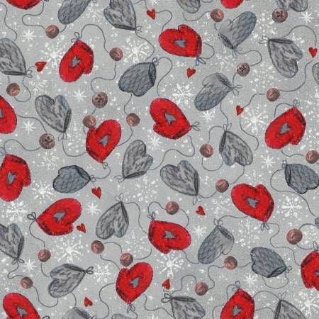 Season's Greeting Grey Mittens 103-61410 Cotton Woven Fabric