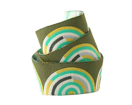 Tula Pink Chipper Hypnotizer in Mint and Green 7/8" Wide Woven Ribbon Priced per yard