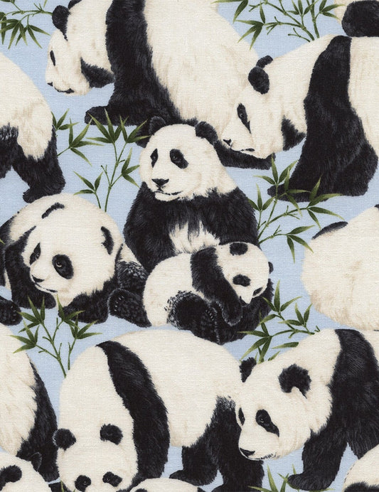 Panda Bears Black and White C4823 Cotton Woven Fabric