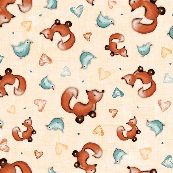 Gorjuss Heartfelt Animal Toss on Beige 24463-T Cotton Woven Fabric