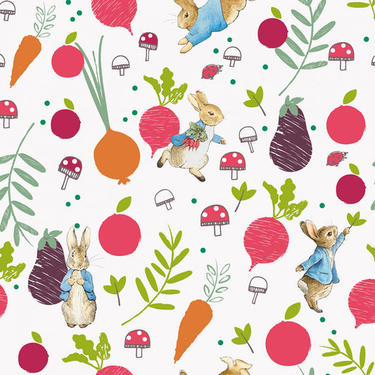 Peter Rabbit Homegrown Happiness by Beatriz Potter In The Veg Garden Digitally Printed 2870C-01 Cotton Woven Fabric