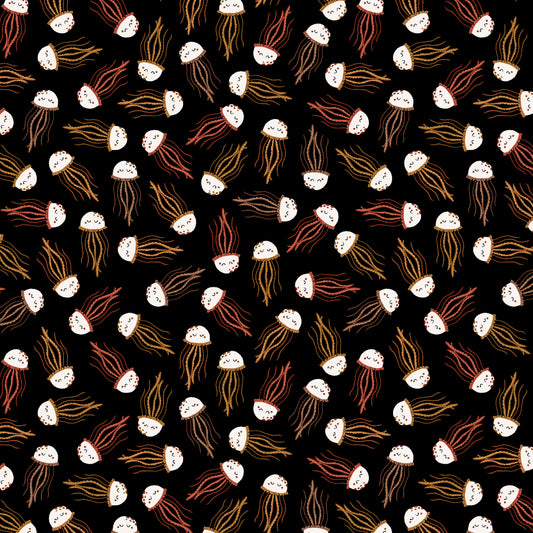 Water Babies by Sugarly Designs Jellyfish Allover Black    6687-99 Cotton Woven Fabric