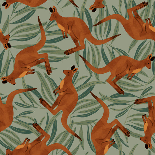 Aussie Friends by Victoria Barnes Kangaroos Green    2099-66 Cotton Woven Fabric