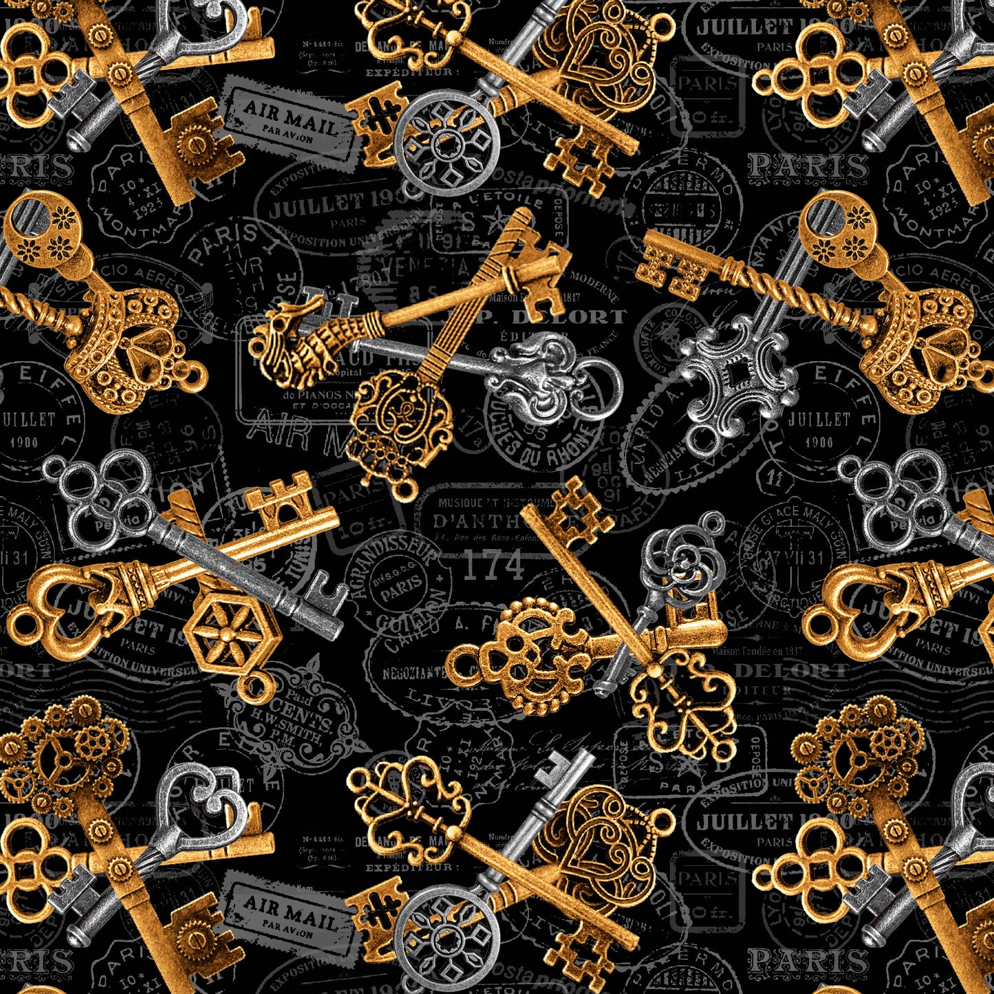 Time Travel by Urban Essence Designs Keys Black    3015-99 Cotton Woven Fabric