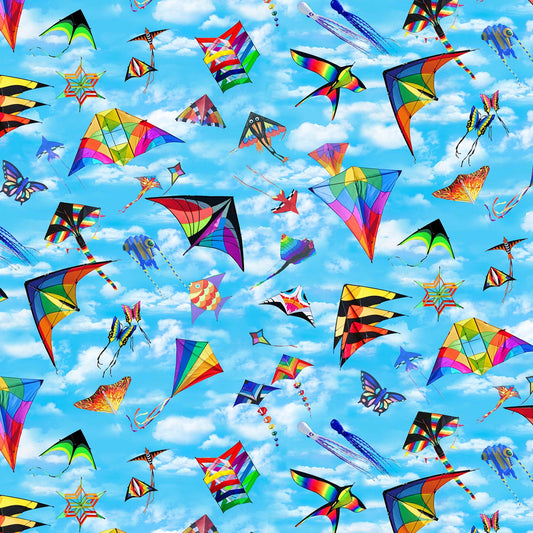 In Motion Kites Blue 666E-BLUE Cotton Woven Fabric