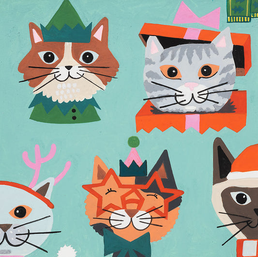 Christmas Time  Kitty Christmas Seafoam  8953b  Cotton Woven Fabric