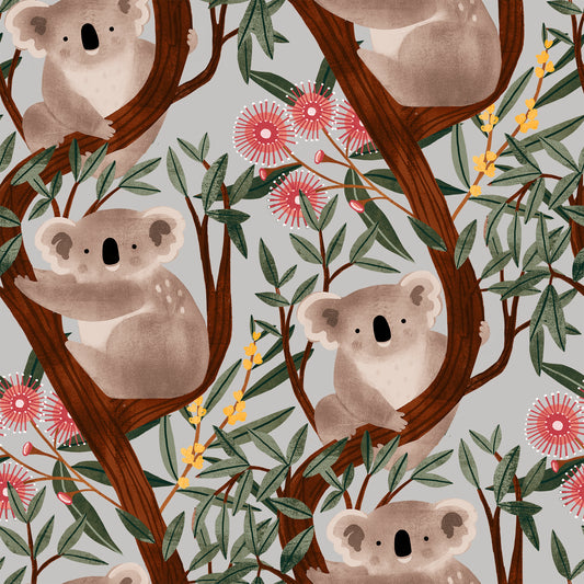 Aussie Friends by Victoria Barnes Koala Bears in Trees Gray     2100-90 Cotton Woven Fabric