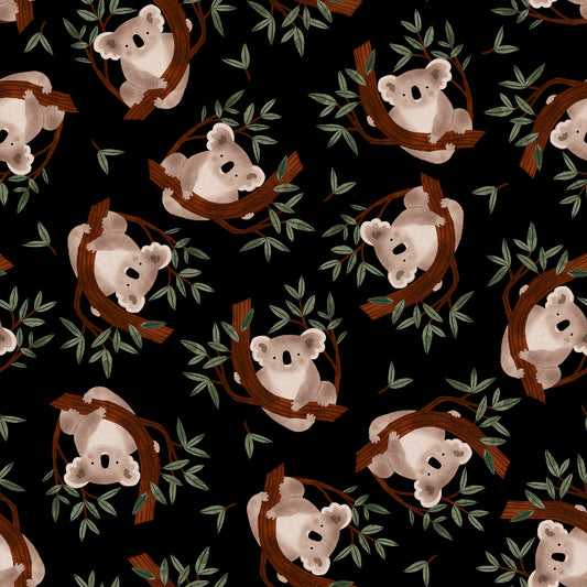 Aussie Friends by Victoria Barnes Koala Bears Mini Black    2101-99 Cotton Woven Fabric