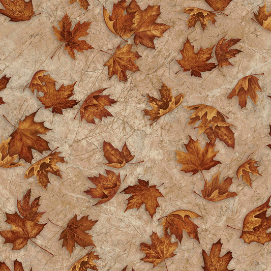 Windswept Stonehenge by Linda Ludovico Leaf Toss Tan Digital   DP24932-14 Cotton Woven Fabric