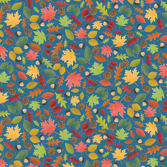 Falling for Gnomes by Andi Metz Leafy Fall Fun Blue    14236B-55 Cotton Woven Fabric