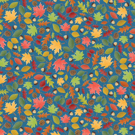 Falling for Gnomes by Andi Metz Leafy Fall Fun Blue 14236B-55 Cotton Woven Fabric