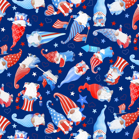 All American Gnomes by Andi Metz Liberty Gnomes Tossed Navy    12725B-55 Cotton Woven Fabric