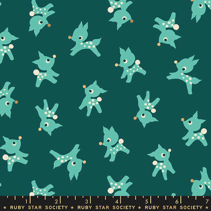 Jolly Darlings by Ruby Star Society Little Deer Metallic Pine    RS5085-14M Cotton Woven Fabric