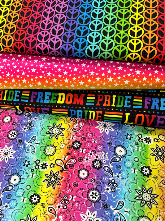 Love to All Rainbow Flowers Bright    FLLA-D68-A Cotton Woven Fabric