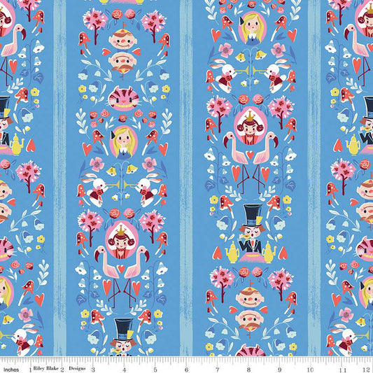 Down the Rabbit Hole by Jill Howath Mad Stripe Blue C12942-BLUE Cotton Woven Fabric