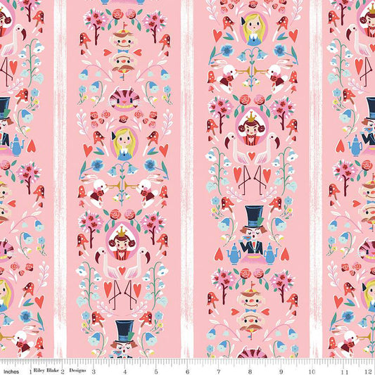 Down the Rabbit Hole by Jill Howath Mad Stripe Coral    C12942-CORAL Cotton Woven Fabric
