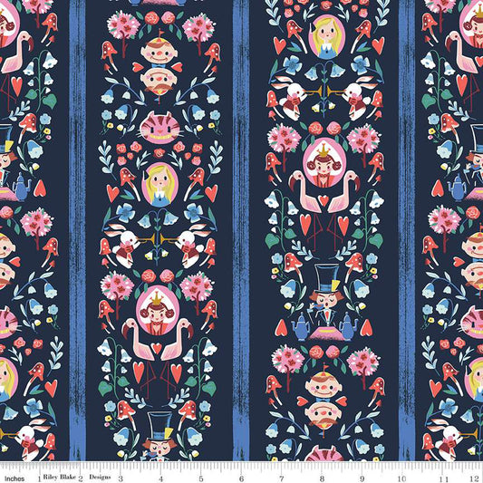 Down the Rabbit Hole by Jill Howath Mad Stripe Navy C12942-NAVY Cotton Woven Fabric