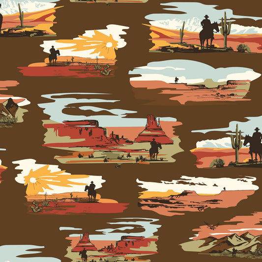 Licensed Go West with John Wayne Main Brown C12190R-BROWN Cotton Woven Fabric