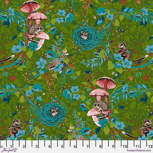 Land Art 2 by Odile Bailloeul Masked Bandits PWOB061.GREEN Cotton Woven Fabric