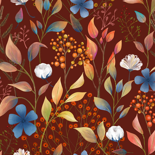 Midnight Flora by Melissa Lowry Meadow Brick Digitally Printed  Y3386-51 Cotton Woven Fabric