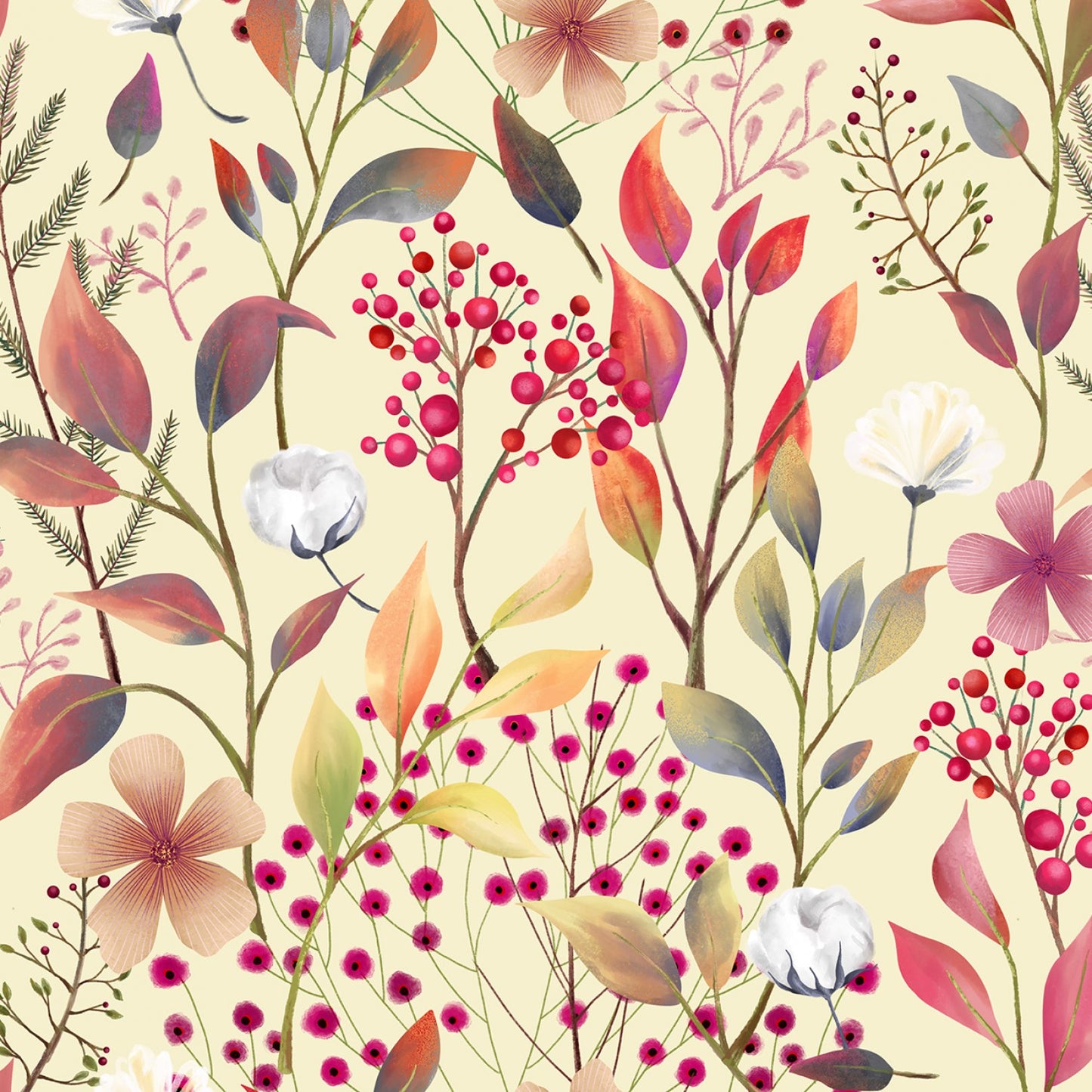 Midnight Flora by Melissa Lowry Meadow Cream Digitally Printed  Y3386-57 Cotton Woven Fabric