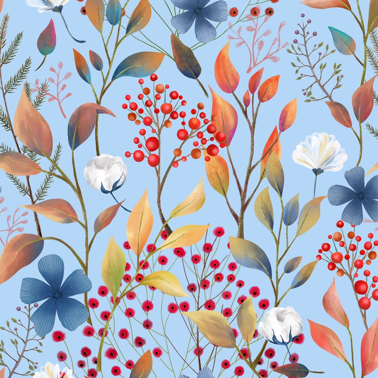 Midnight Flora by Melissa Lowry Meadow Light Denim Digitally Printed Y3386-87 Cotton Woven Fabric