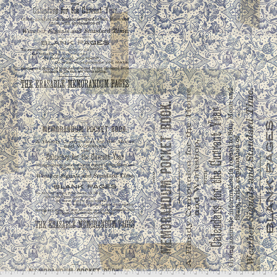 Tim Holtz Eclectic Elements 108" Combed Wideback Memorandum  100% Combed Cotton Wideback Quilt Backing  QBTH009.BLUE Cotton Woven Wideback