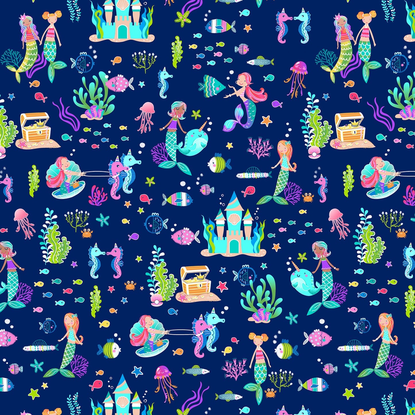 Mystical Mermaids Mermaid Party Pearlized Navy    12520PB-56 Cotton Woven Fabric
