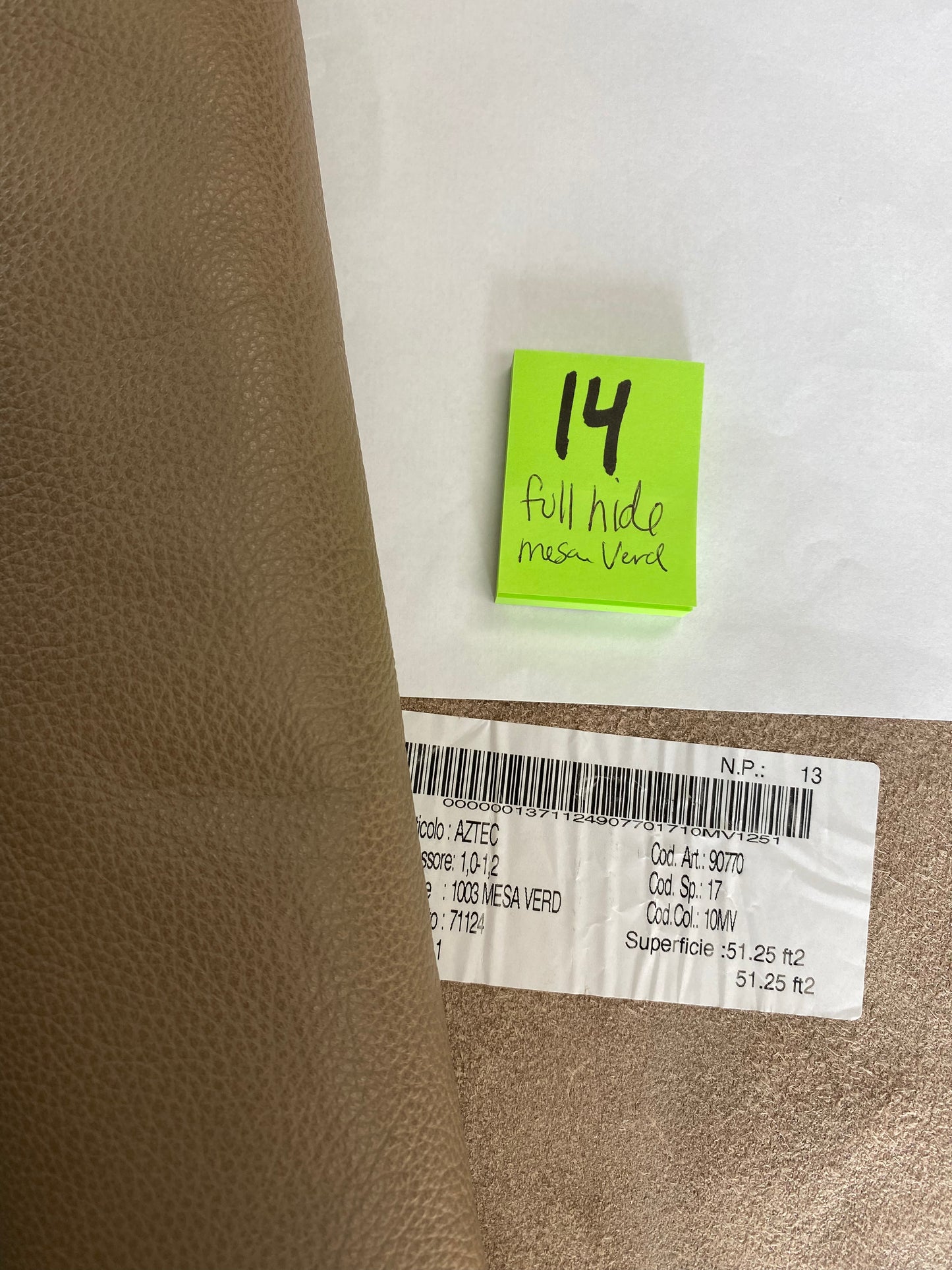 Leather Mesa verd (cappuchino) Full hide 1.0-1.2mm  Leather#14  - USA Shipping Included in Price!