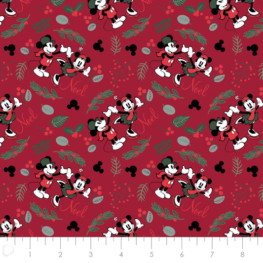 Licensed Character Winter Holiday IV Mickey Noel Red    85271071-04 Cotton Woven Fabric