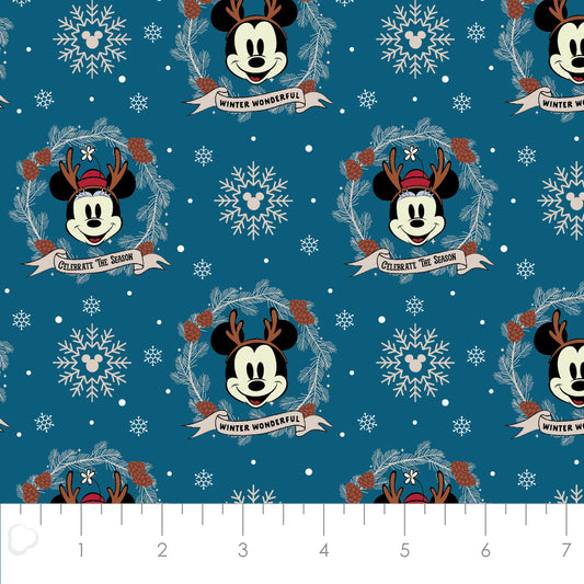 Licensed Character Winter Holiday III Mickey Wreath Navy    85271047-02 Cotton Woven Fabric