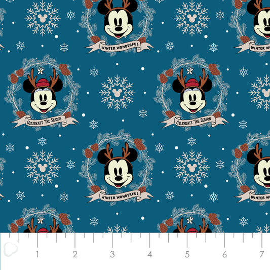 Licensed Character Winter Holiday III Mickey Wreath Navy 85271047-02 Cotton Woven Fabric