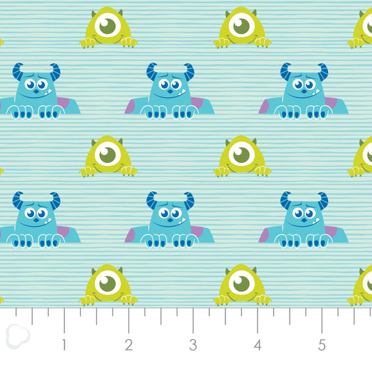 Licensed Monsters, Inc Mike and Sully Stripe Aqua   85300405-01 Cotton Woven Fabric