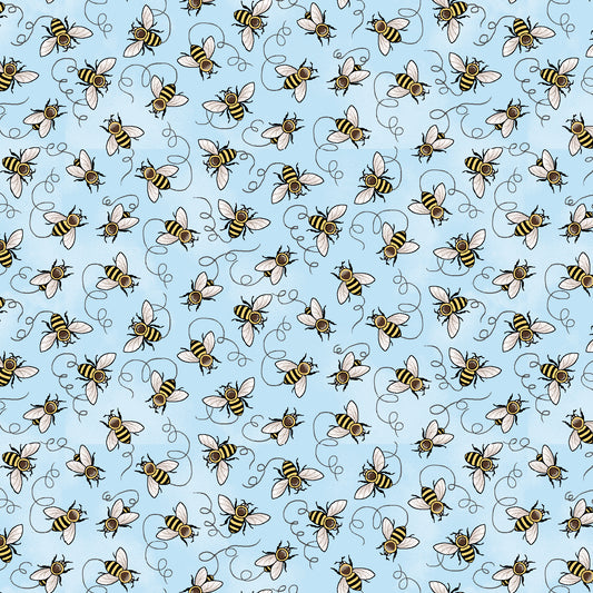 Bee All You Can Bee by Art Loft Mini Bees Light Blue    6946-17 Cotton Woven Fabric