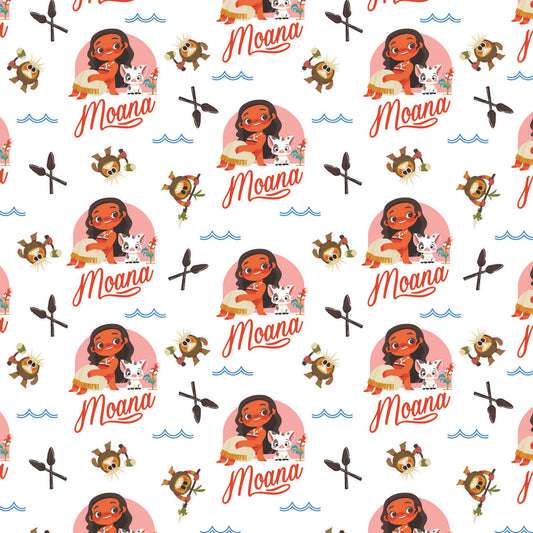 Licensed Disney Moana 2 Moana Motunui Friends White    85290203-01 Cotton Woven Fabric