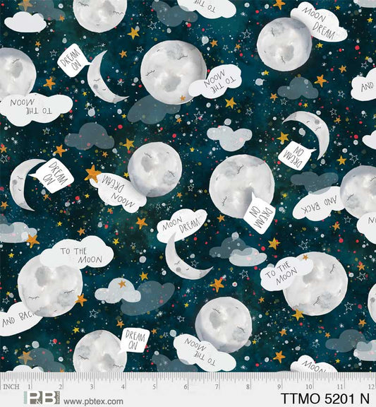 To The Moon by Rachel Nieman Moon Toss Navy    TTMO5201N Cotton Woven Fabric
