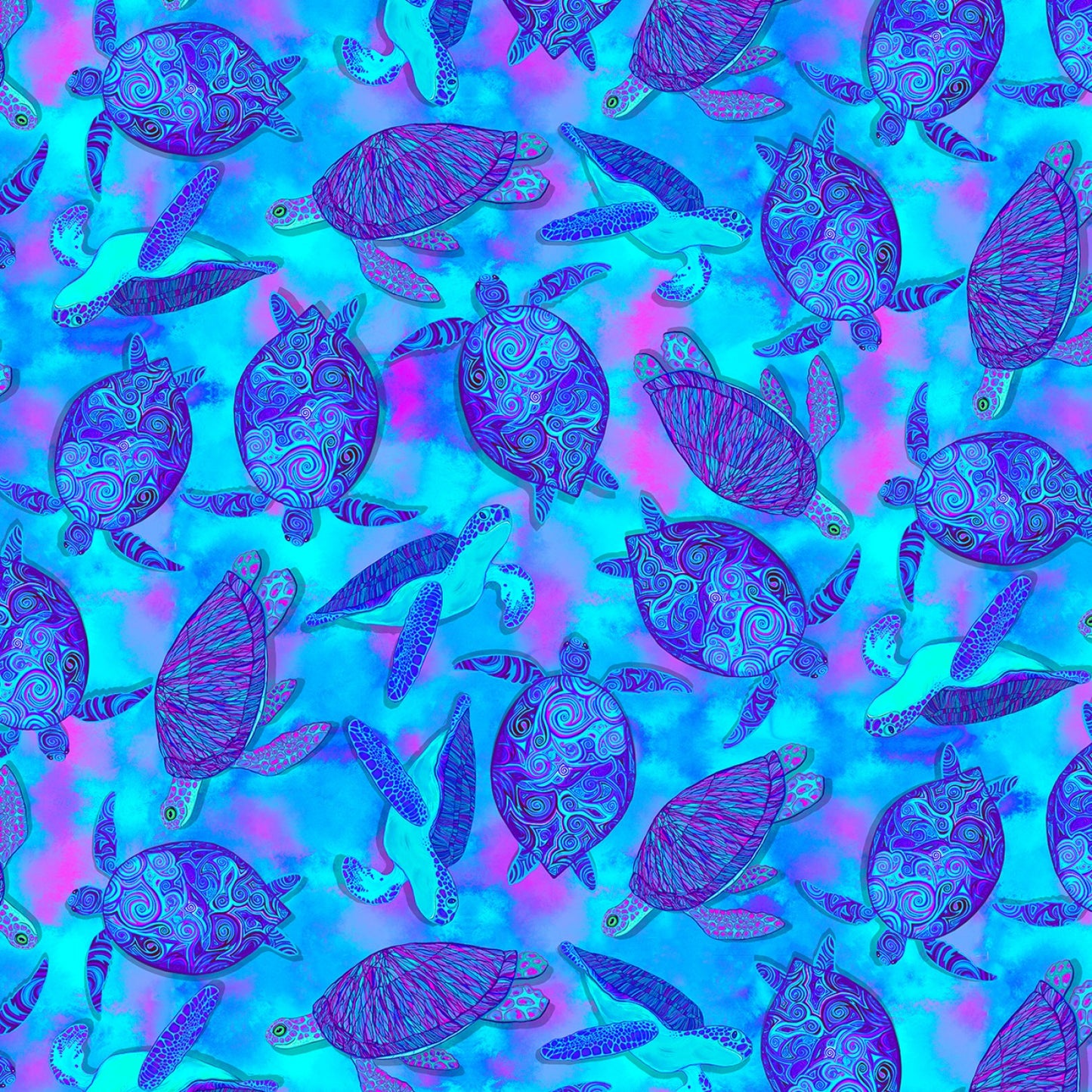 Prismatic by Nick Gustafson Moonlit Glow Turtles Turquoise    CD1488-TURQ Cotton Woven Fabric