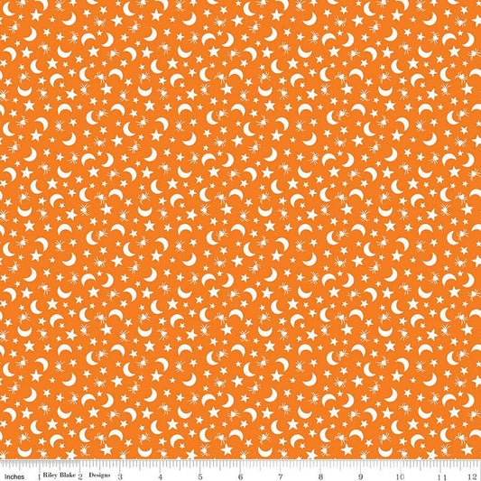 Fright Delight by LIndsay Wilkes of the Cottage Mama Moons and Stars Orange C13233-ORANGE Cotton Woven Fabric