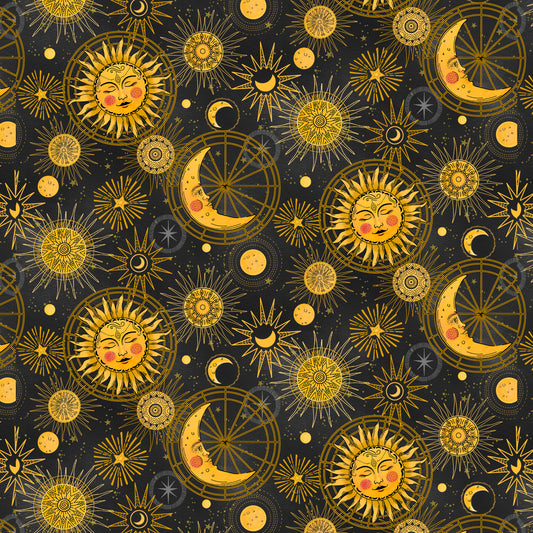 Celestial Galaxy by Color Pop Studio Moons, Suns and Stars Charcoal 3282-95 Cotton Woven Fabric