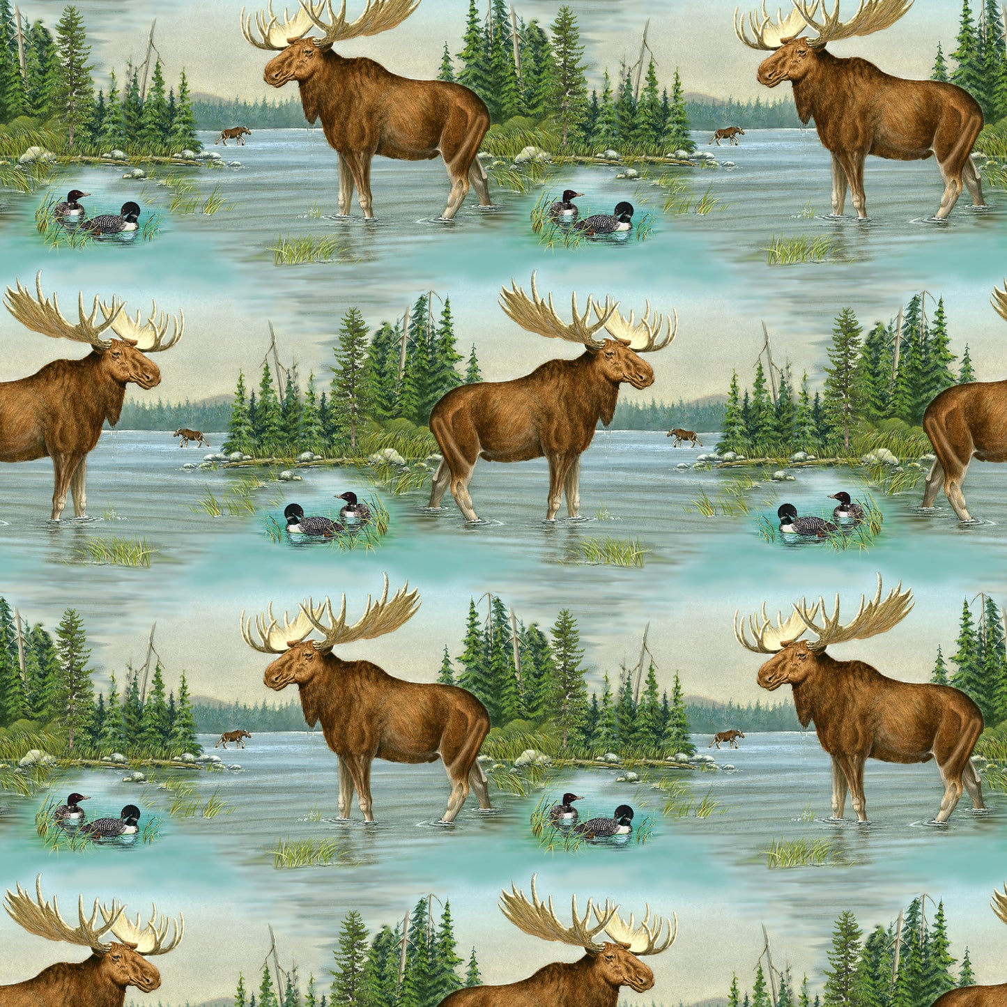 Along the Valley by Harry W. Smith Moose Blue    6448-11 Cotton Woven Fabric