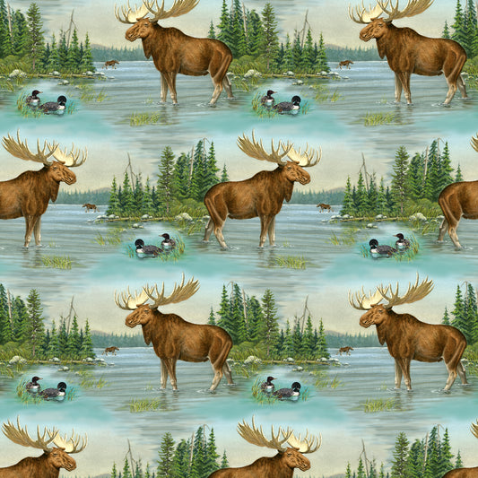 Along the Valley by Harry W. Smith Moose Blue    6448-11 Cotton Woven Fabric