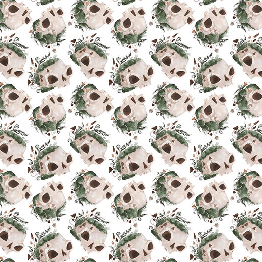 Goblincore by Rae Ritchie Mossy Skulls White ST-DRR2538WHITE Cotton Woven Fabric