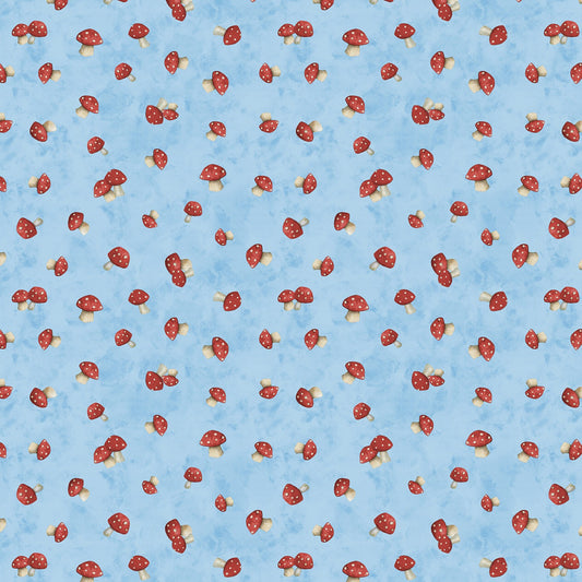 Buzzin with My Gnome-iezz  by Susan Winget Mushroom Toss Blue    39839-431 Cotton Woven Fabric