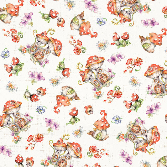 Fairy Garden by Sillier than Sally Designs Mushroom Toss    FAIG5157-E Cotton Woven Fabric