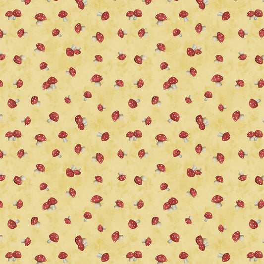 Buzzin with My Gnome-iezz  by Susan Winget Mushroom Toss Yellow    39839-531 Cotton Woven Fabric